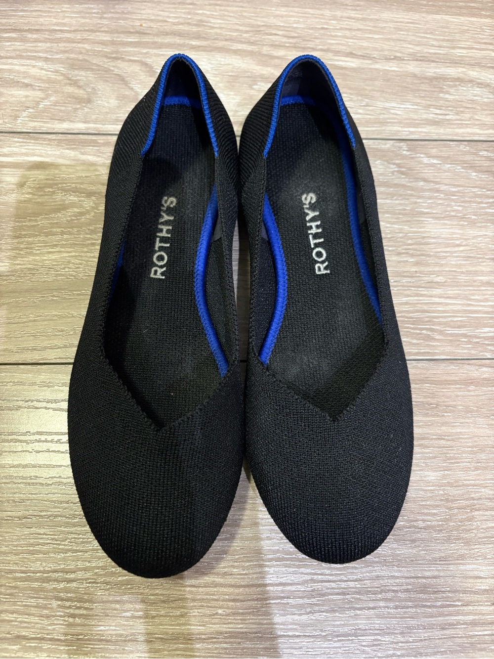 Rothy's Black Ballet Flats with Blue Trim